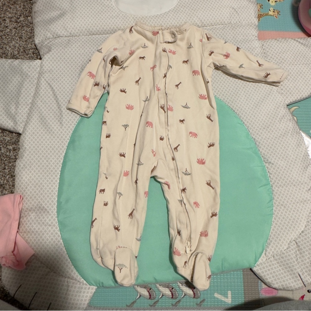 Carter's Cream Onesie with Pink Animal Design